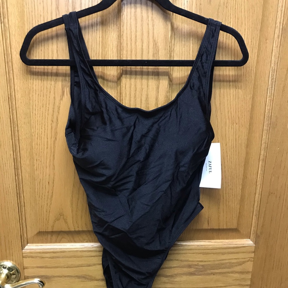 Black one piece bathing suit size large